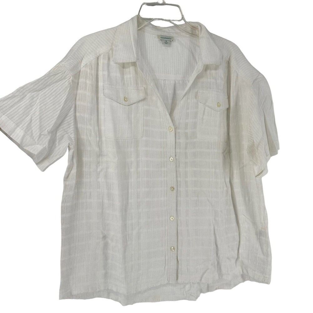 Sundance Shirt White Boxy Button Up Relaxed Size M Boho Raw Hem Beach Cotton Top